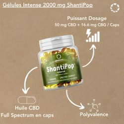 Gélules CBD Liquides Intense 2000 mg spectre complet shantipop